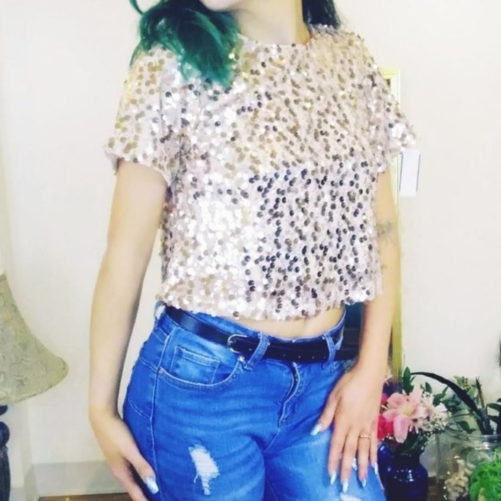 FOREVER 21 Sequin Cardigan in Rose Gold 🌷NWT